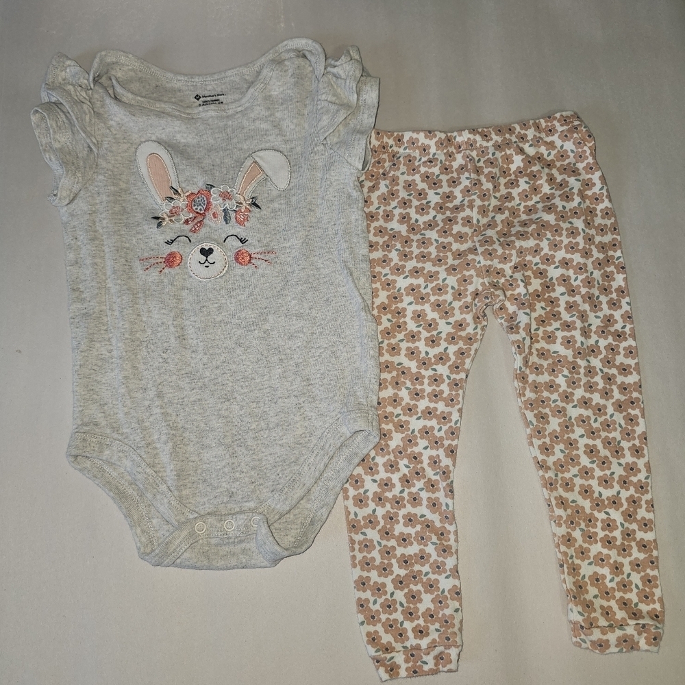 Members Mark Carter's Bundle Baby Girl 18M Outfit Bunny Bodysuit & Flower‎ Pants